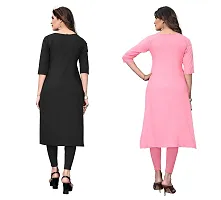 GROWMORE Women's Crepe Digital Print Straight Kurta(Pack of 2) (M, Black  Tomato Pink)-thumb1