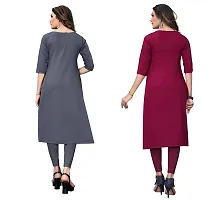 GROWMORE Women's Crepe Digital Print Straight Kurta(Pack of 2) (S, Grey  MEADIUM RED)-thumb1