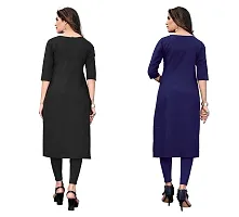 GROWMORE Women's Crepe Digital Print Straight Kurta(Pack of 2) (S, Black  Indigo Blue)-thumb1