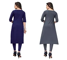 GROWMORE Women's Crepe Digital Print Straight Kurta(Pack of 2) (L, Dark  Light Grey)-thumb1