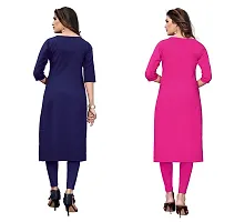 GROWMORE Women's Crepe Digital Print Straight Kurta(Pack of 2) (XXL, Dark Blue HOT Pink)-thumb1