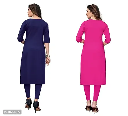 GROWMORE Women's Crepe Digital Print Straight Kurta(Pack of 2) (XXL, Dark Blue HOT Pink)-thumb2