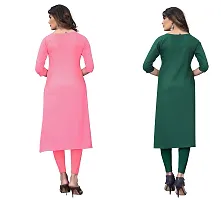 GROWMORE Women's Crepe Digital Print Straight Kurta(Pack of 2) (S, Peach  Olive Green)-thumb1