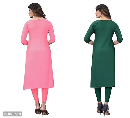 GROWMORE Women's Crepe Digital Print Straight Kurta(Pack of 2) (S, Peach  Olive Green)-thumb2