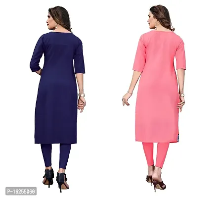 GROWMORE Women's Crepe Digital Print Straight Kurta(Pack of 2) (XL, Dark Blue  Peach)-thumb2