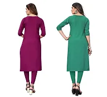 GROWMORE Women's Crepe Digital Print Straight Kurta(Pack of 2) (XL, Purple  Spring Green)-thumb1