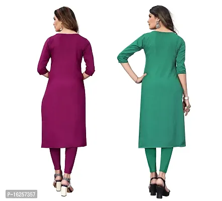 GROWMORE Women's Crepe Digital Print Straight Kurta(Pack of 2) (XL, Purple  Spring Green)-thumb2