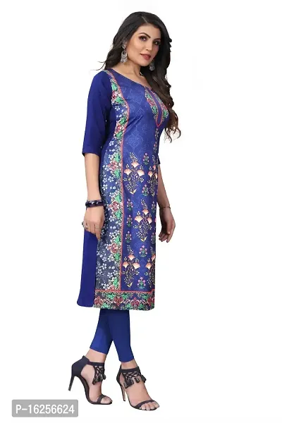 GROWMORE Women's Crepe Digital Print Straight Kurta (XXL, Dark Blue)-thumb4