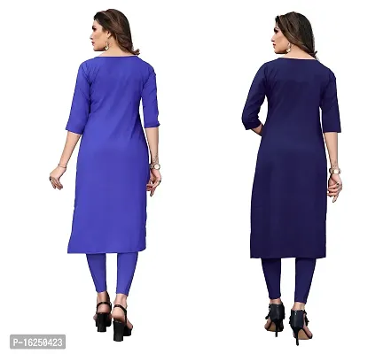 GROWMORE Women's Crepe Digital Print Straight Kurta(Pack of 2) (XL, Blue  Indigo Blue)-thumb2