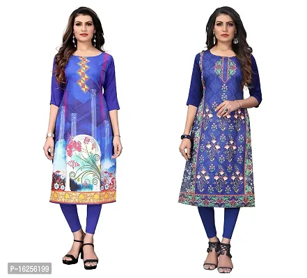 GROWMORE Women's Crepe Digital Print Straight Kurta(Pack of 2) (M, Blue  Dodge Blue)-thumb0