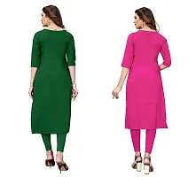 GROWMORE Women's Crepe Digital Print Straight Kurta(Pack of 2) (L, Green  Pink)-thumb1