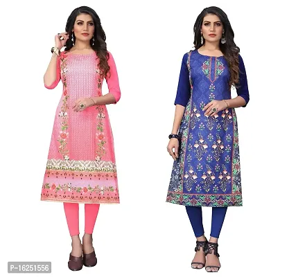 GROWMORE Women's Crepe Digital Print Straight Kurta(Pack of 2) (XL, Peach  Dodge Blue)