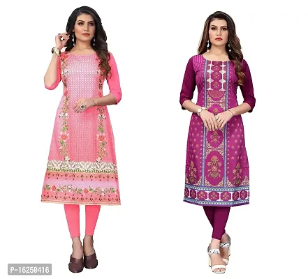 GROWMORE Women's Crepe Digital Print Straight Kurta(Pack of 2) (S, Peach  Dark Purple)-thumb0