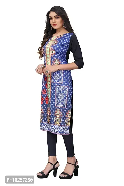 GROWMORE Women's Crepe Digital Print Straight Kurta(Pack of 2) (S, Green  Stee Blue)-thumb4