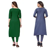 GROWMORE Women's Crepe Digital Print Straight Kurta(Pack of 2) (XL, Green  Slate Grey)-thumb1