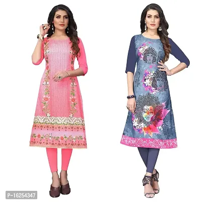 GROWMORE Women's Crepe Digital Print Straight Kurta(Pack of 2) (L, Peach  Slate Grey)