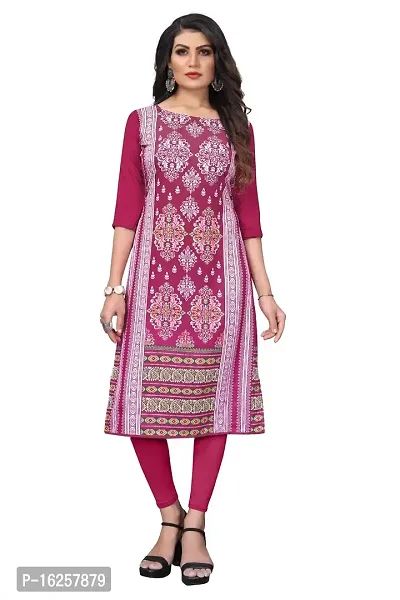 GROWMORE Women's Crepe Digital Print Straight Kurta (XL, Pink)-thumb0