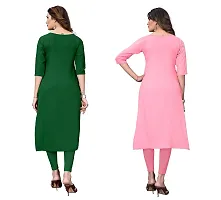 GROWMORE Women's Crepe Digital Print Straight Kurta(Pack of 2) (XXL, Green  Tomato Pink)-thumb1