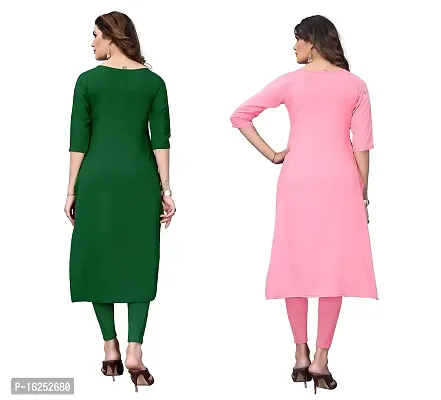 GROWMORE Women's Crepe Digital Print Straight Kurta(Pack of 2) (XXL, Green  Tomato Pink)-thumb2