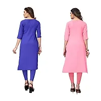 GROWMORE Women's Crepe Digital Print Straight Kurta(Pack of 2) (S, Blue  Rose Pink)-thumb1