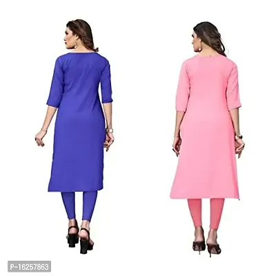 GROWMORE Women's Crepe Digital Print Straight Kurta(Pack of 2) (S, Blue  Rose Pink)-thumb2