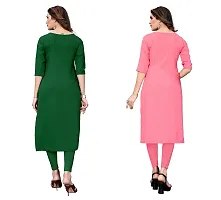 GROWMORE Women's Crepe Digital Print Straight Kurta(Pack of 2) (XL, Green  Coral Pink)-thumb2