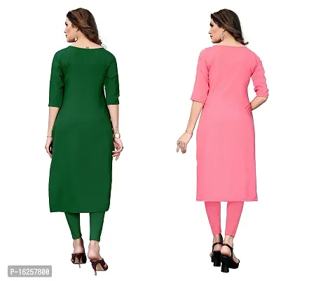 GROWMORE Women's Crepe Digital Print Straight Kurta(Pack of 2) (XL, Green  Coral Pink)-thumb3