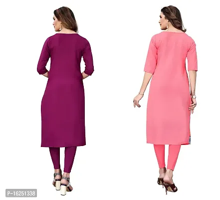 GROWMORE Women's Crepe Digital Print Straight Kurta(Pack of 2) (L, Purple Peach)-thumb2