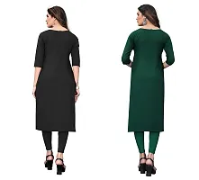 GROWMORE Women's Crepe Digital Print Straight Kurta(Pack of 2) (L, Black  SEA Green)-thumb1