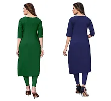 GROWMORE Women's Crepe Digital Print Straight Kurta(Pack of 2) (S, Green  Dark Blue)-thumb1