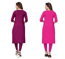 GROWMORE Women's Crepe Digital Print Straight Kurta(Pack of 2) (M, Purple  HOT Pink)-thumb1