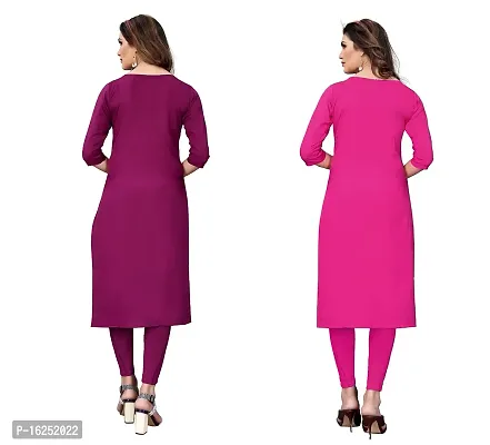 GROWMORE Women's Crepe Digital Print Straight Kurta(Pack of 2) (M, Purple  HOT Pink)-thumb2