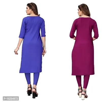 GROWMORE Women's Crepe Digital Print Straight Kurta(Pack of 2) (M, Blue  Purple)-thumb2