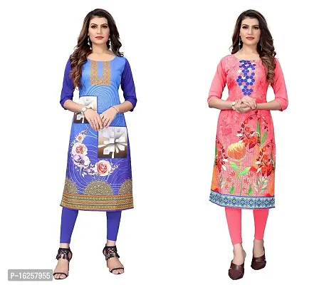 GROWMORE Women's Crepe Digital Print Straight Kurta(Pack of 2) (XXL, Blue  Peach)