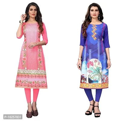 GROWMORE Women's Crepe Digital Print Straight Kurta(Pack of 2) (XXL, Peach  Blue)-thumb0