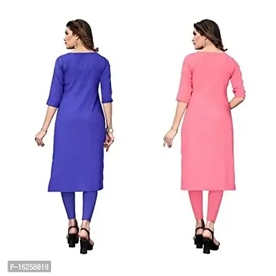 GROWMORE Women's Crepe Digital Print Straight Kurta(Pack of 2) (XXL, Blue  Coral Pink)-thumb2