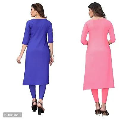 GROWMORE Women's Crepe Digital Print Straight Kurta(Pack of 2) (XXL, Blue  Tomato Pink)-thumb2