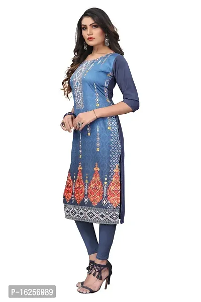 GROWMORE Women's Crepe Digital Print Straight Kurta (S, Blue Grey)-thumb4