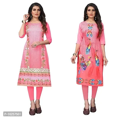 GROWMORE Women's Crepe Digital Print Straight Kurta(Pack of 2) (L, Peach  Rose Pink)-thumb0