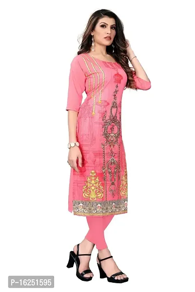 GROWMORE Women's Crepe Digital Print Straight Kurta(Pack of 2) (M, Peach  Coral Pink)-thumb4