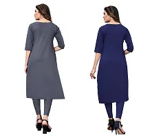 GROWMORE Women's Crepe Digital Print Straight Kurta(Pack of 2) (M, Grey  Dark Blue)-thumb1