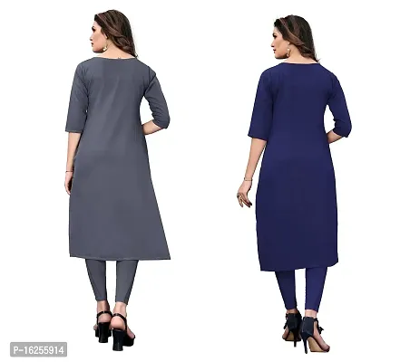 GROWMORE Women's Crepe Digital Print Straight Kurta(Pack of 2) (M, Grey  Dark Blue)-thumb2