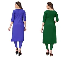 GROWMORE Women's Crepe Digital Print Straight Kurta(Pack of 2) (M, Blue  Forest Green)-thumb2