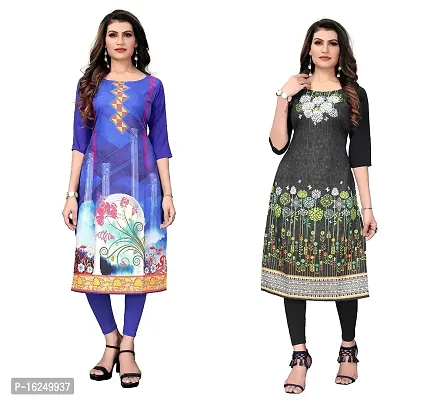 GROWMORE Women's Crepe Digital Print Straight Kurta(Pack of 2) (XXL, Blue  Dark Black)