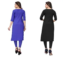 GROWMORE Women's Crepe Digital Print Straight Kurta(Pack of 2) (M, Blue  Saddle Brown)-thumb1