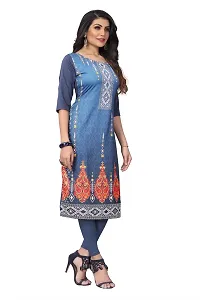 GROWMORE Women's Crepe Digital Print Straight Kurta (S, Blue Grey)-thumb2