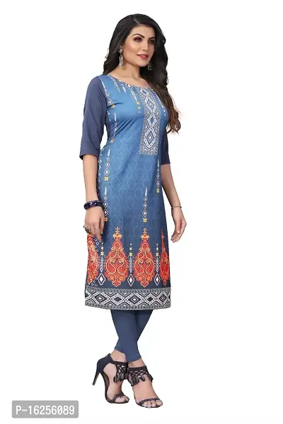 GROWMORE Women's Crepe Digital Print Straight Kurta (S, Blue Grey)-thumb3