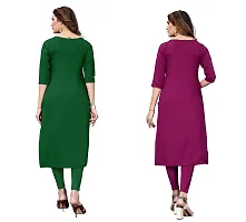 GROWMORE Women's Crepe Digital Print Straight Kurta(Pack of 2) (M, Green  Dark Purple)-thumb1