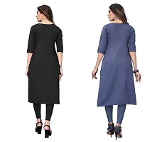 GROWMORE Women's Crepe Digital Print Straight Kurta(Pack of 2) (S, Black  Blue Grey)-thumb1