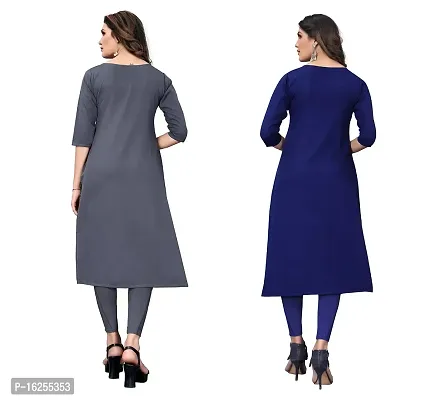 GROWMORE Women's Crepe Digital Print Straight Kurta(Pack of 2) (L, Grey  Navy Blue)-thumb2